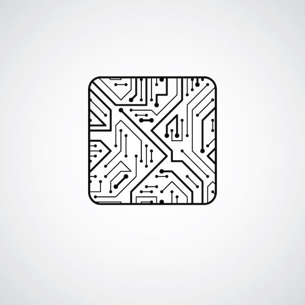 Conception de processeur de technologie vectorielle avec schéma de microprocesseur carré. Circuit imprimé d'ordinateur, élément numérique.