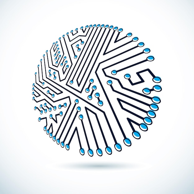 Conception de processeur de technologie vectorielle avec schéma de microprocesseur circulaire. Circuit imprimé d'ordinateur, élément numérique.