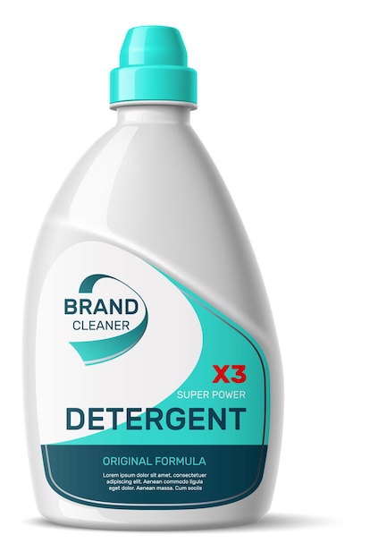 Vecteur conception de produit de détergent à lessive. bouteille en plastique avec modèle d'étiquette