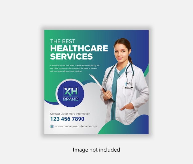 Vecteur conception de publication sur les médias sociaux de la carte de santé médicale du médecin