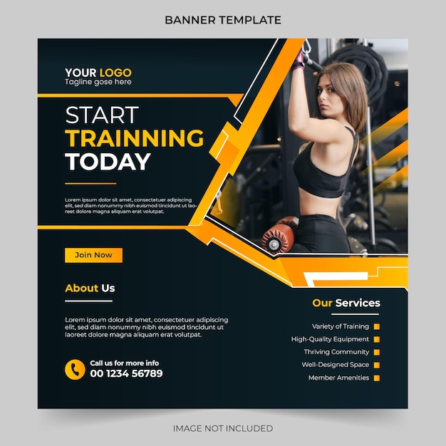 Conception de publication sur les réseaux sociaux et de bannière Web pour le yoga et le fitness modifiable