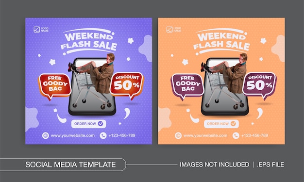 Conception De Publications Sur Les Réseaux Sociaux De Vente Flash Week-end De Promotion Créative Vecteur Premium