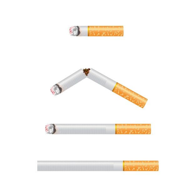 Conception Réaliste De 4 Différentes Tailles De Cigarettes. Gravure, Pas De Gravure Et Style De Conception 3d Cassé