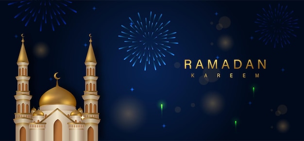 Conception réaliste de mosquée dorée 3D pour l'illustration vectorielle du modèle Ramadan Kareem