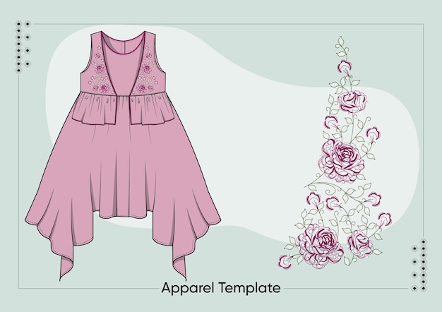 Vecteur conception de robe pour filles avec des roses brodées florales