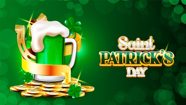 Conception de la Saint-Patrick, festival de la célébration de l'Irlande thème irlandais et chanceux Illustration vectorielle Chaudron de la Saint-Patrick de pièces d'or