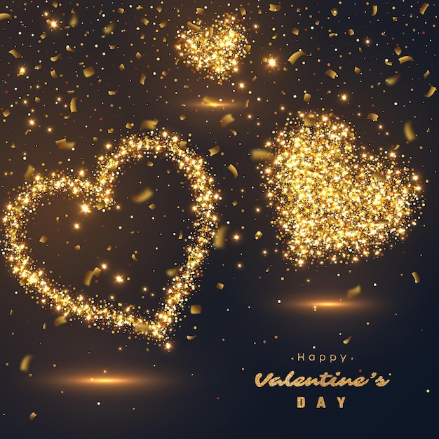 Conception De La Saint-valentin. Coeurs D'or De Luxe Réalistes Et Lumières Rougeoyantes.