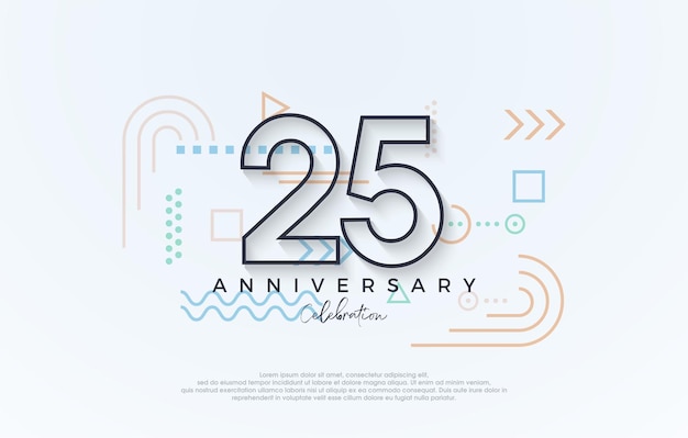Conception simple 25e anniversaire avec une conception premium de ligne simple Vecteur Premium pour les salutations de célébration de bannière d'affiche