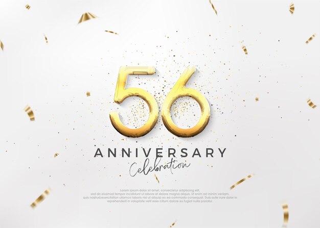 Conception simple et lumineuse du 56e anniversaire avec des numéros d'or luxueux et élégants Fond vectoriel Premium pour les salutations et la célébration