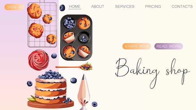 Conception De Site Web De Modèle Avec Des Ustensiles De Pâtisserie Et De Cuisine. Illustration Vectorielle.