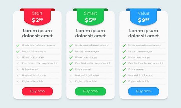 Conception De Sites Web De Plan De Tableau Des Prix. Options De Comparaison Des Plans De Prix Des Produits