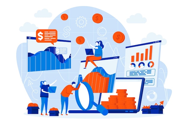 Conception de sites Web de statistiques commerciales avec des personnages de personnes