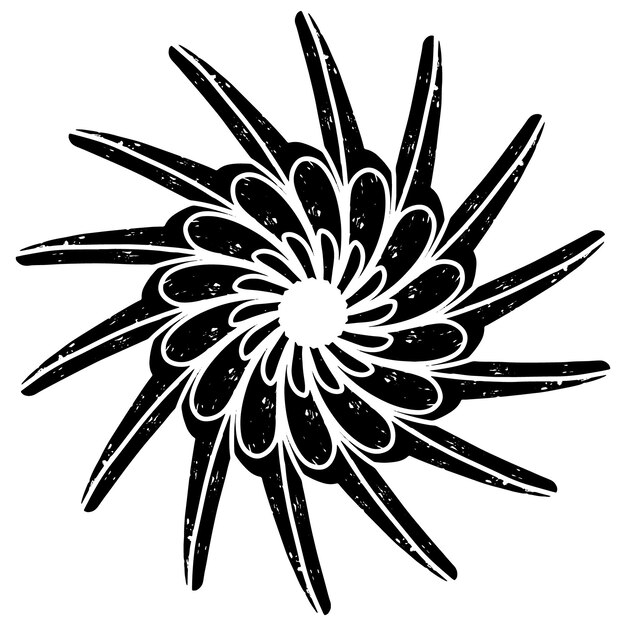 Conception en spirale noire abstraite avec une texture de style grunge linocut La symétrie radiale crée un effet visuel hypnotique et dynamique Idéal pour les impressions d'arrière-plan ou les projets d'art moderne
