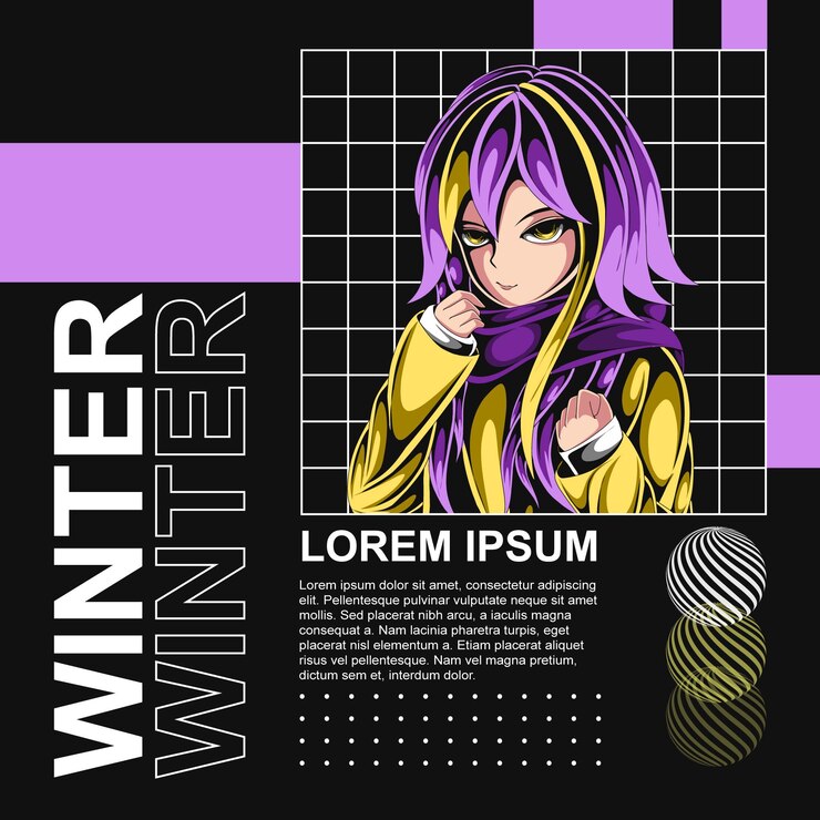 Vecteur conception de streetwear d'illustration d'anime d'hiver coloré
