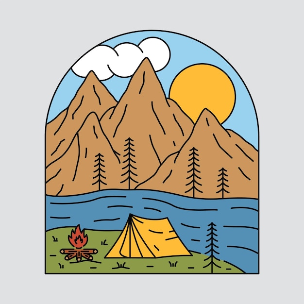 Vecteur conception de t-shirt d'art vectoriel d'illustration graphique de camping et de montagnes