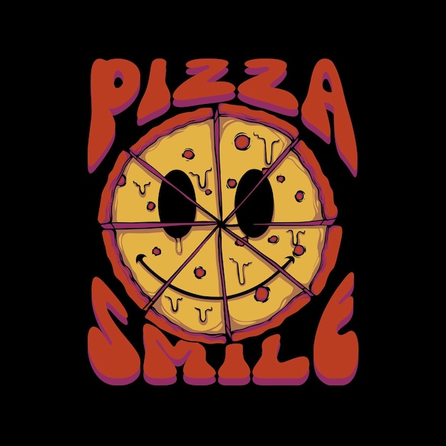 Vecteur conception de t-shirt et d'autocollant d'illustration de sourire de pizza