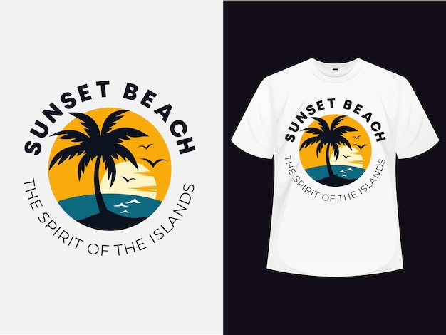 conception de t-shirt blanc avec logo de plage