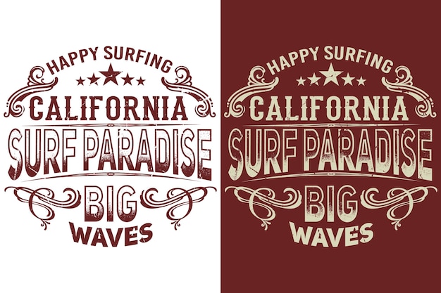 Vecteur conception de t-shirt california surf paradise