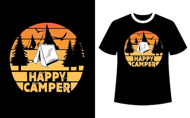 Vecteur conception de t-shirt de camping campeur heureux