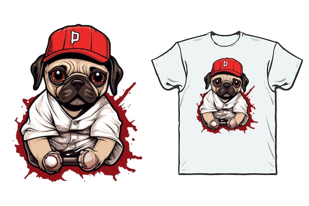 Conception De T-shirt De Dessin Animé De Mascotte De Joueur De Baseball Bouledogue