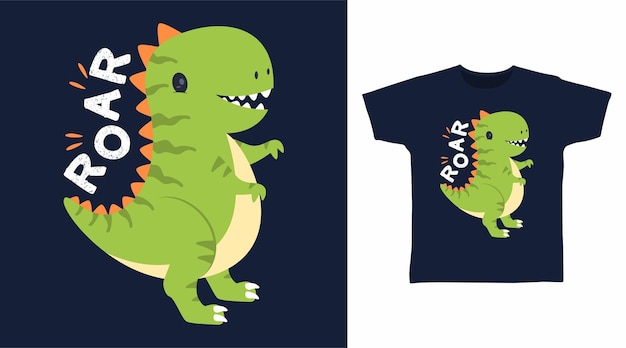 Conception de t-shirt de dessin animé de rugissement de dinosaure