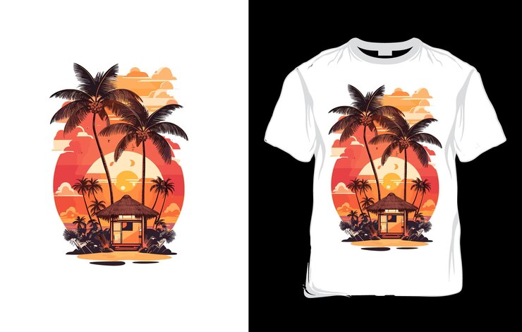 Vecteur conception de t-shirt d'été avec palmier pour les voyages et les vacances en vacances