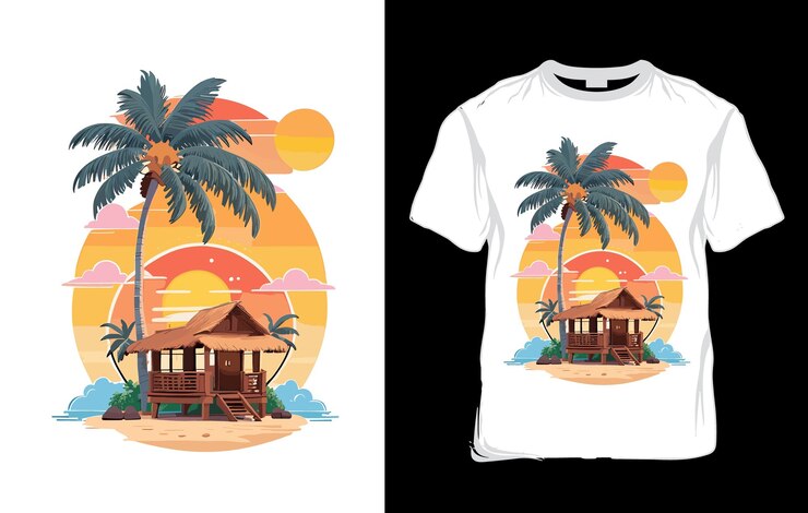 Vecteur conception de t-shirt d'été avec palmier pour les voyages et les vacances en vacances