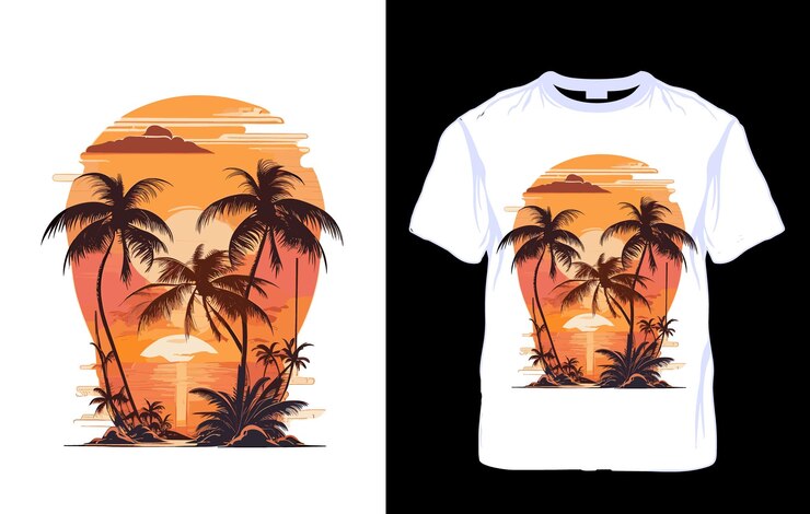 Vecteur conception de t-shirt d'été avec palmier pour les voyages et les vacances en vacances