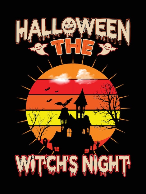 Vecteur conception de t-shirt halloween la nuit de la sorcière