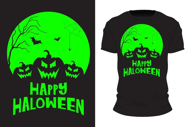 Vecteur conception de t-shirt happy halloween avec des citrouilles et des chauves-souris