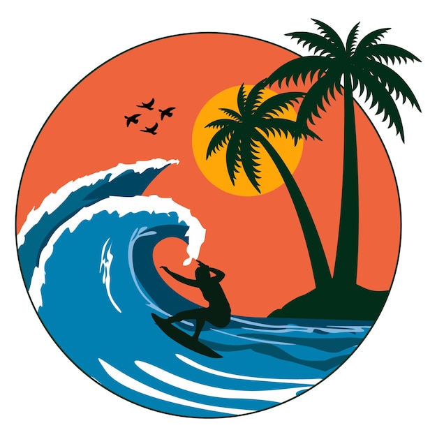 Conception de t-shirt d'illustration vectorielle de plage de surf d'été