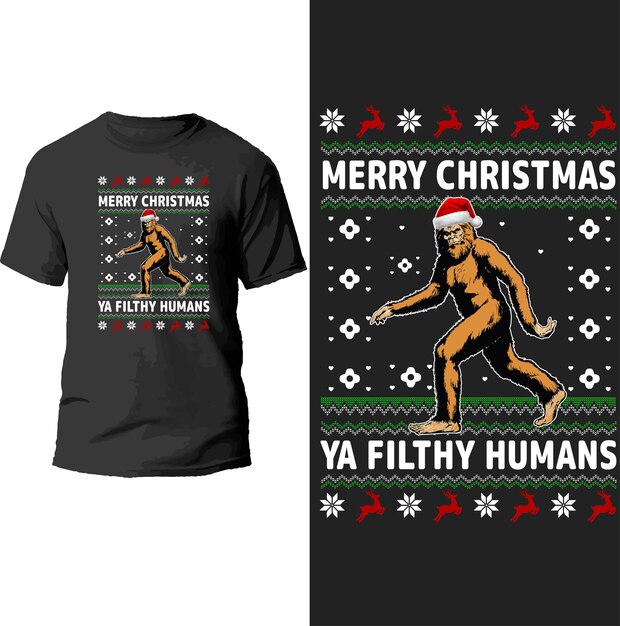 Conception De T-shirt Joyeux Noël Avec Des Humains Sales.