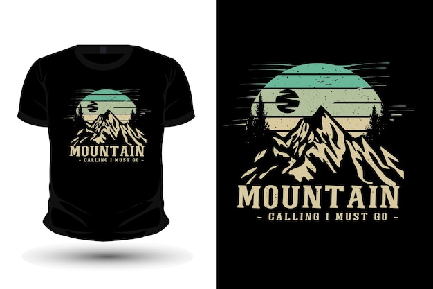 Conception de t-shirt de maquette de silhouette de marchandise d'appel de montagne