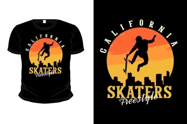 Conception de t-shirt de maquette de silhouette de marchandise freestyle de patineurs
