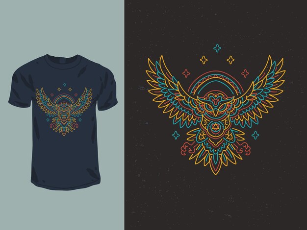 Conception De T-shirt Néon Hibou Mandala