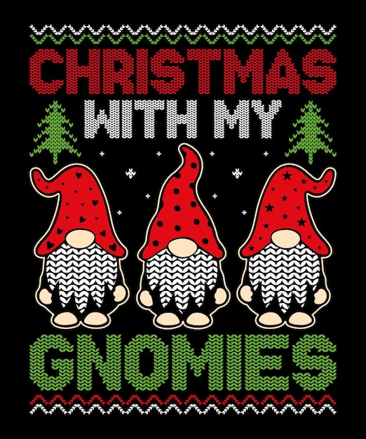 Conception De T-shirt De Noël Moche, Conception Graphique Vectorielle De Noël Gnomies