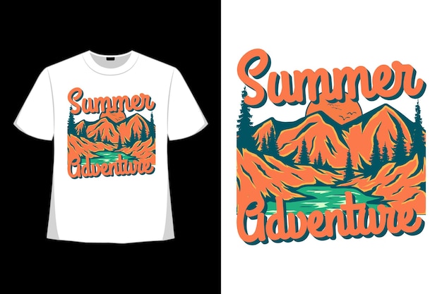 Conception De T-shirt De Pin D'arbre De Montagne D'aventure D'été Dessiné à La Main Dans Un Style Rétro
