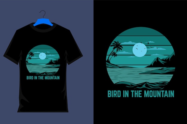 Conception De T-shirt Rétro Oiseau Dans La Montagne