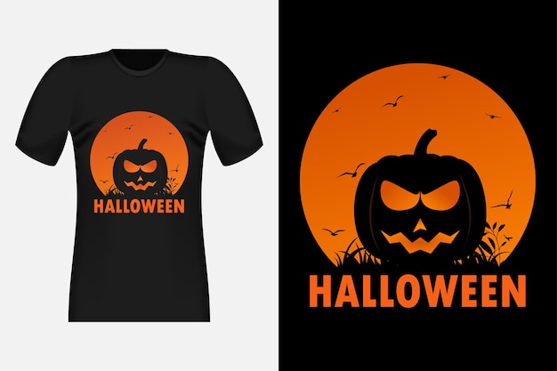 Conception De T-shirt Rétro Vintage Halloween Avec Silhouette De Citrouille