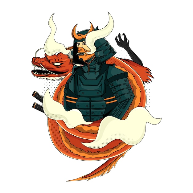 Conception de t-shirt samouraï et dragon japonais