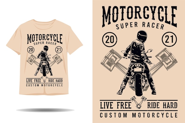 Conception De T-shirt De Silhouette Dure De Course Libre De Super Coureur De Moto En Direct