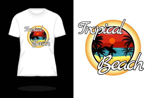 Conception De T-shirt Silhouette Rétro Style Plage Tropicale