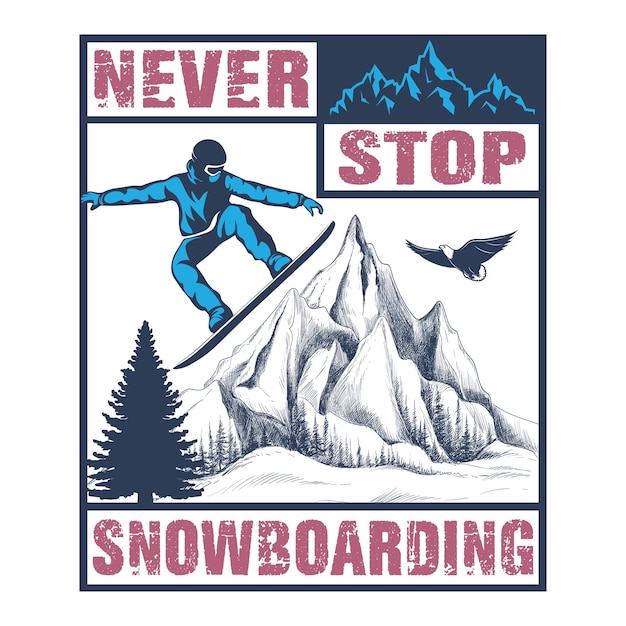 Vecteur conception de t-shirt de snowboard vectoriel gratuit