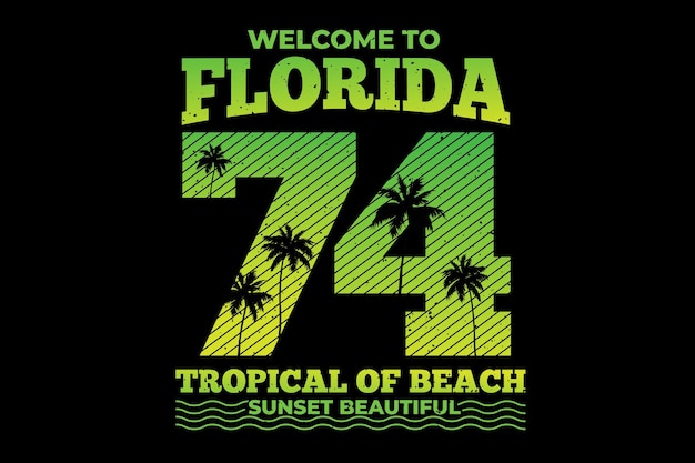 Conception De T-shirt Avec Typographie Floride Dégradé Plage Tropical Coucher De Soleil Vintage