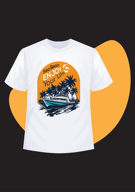 Vecteur conception de t-shirt vectoriel gratuit avec illustration de sea beach enjoy your life