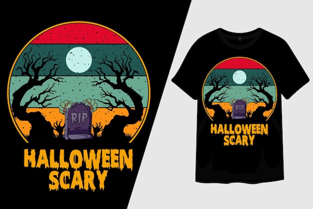 Conception De T-shirt Vintage Rétro Effrayant D'halloween