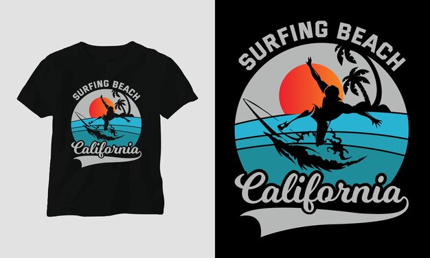 - Conception De T-shirts De Surf. Amusement D'été, Style Rétro
