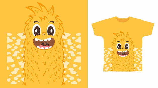 Conception de tee de dessin animé mignon monstre jaune