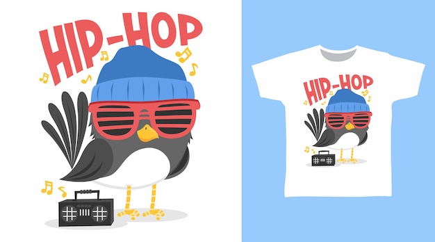 Conception De Tee-shirt De Dessin Animé D'oiseau Hiphop