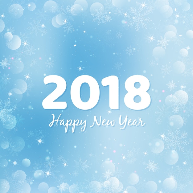 Conception de texte de bonne année 2018. Illustration de voeux de vecteur avec des chiffres blancs et snowf